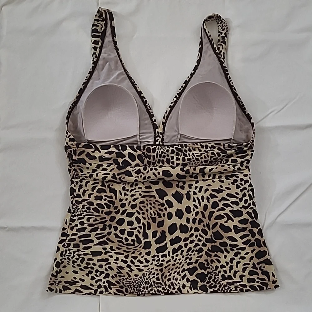 JONES NEW YORK Women's Leopard Print Swim Top - Halter Tankini Size 10